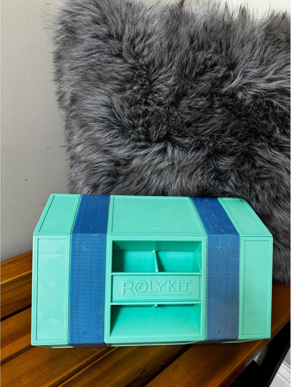 Vintage Rolykit Roll Up Organizer Box green Blue Strap Craft Sewing Tool Storage